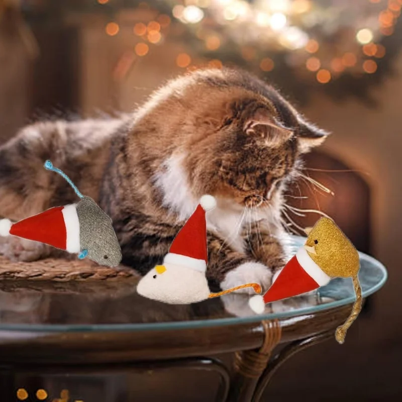 1-5PCS Christmas Hat Mouse Int - Catnip Interactive Plush Mouse review and price